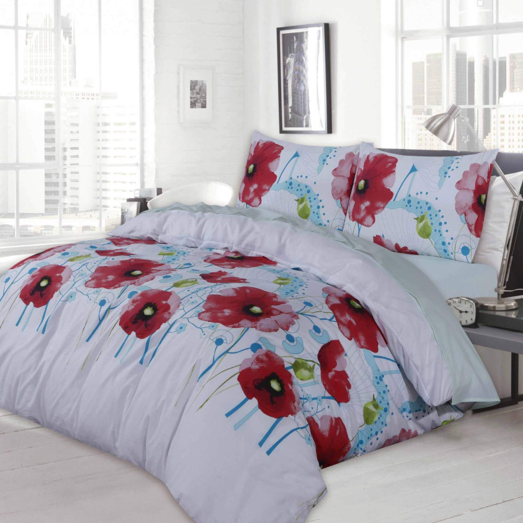 Poppy Flower Comforter with Pillow Covers
